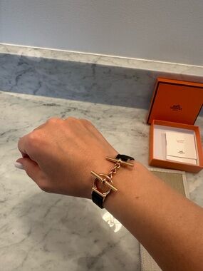 Hermès Croisiere Simple Tour Bracelet in Black and Rose Gold